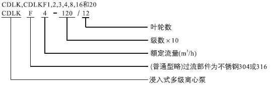 CDLK，CDLKF浸入式多級(jí)離心泵型號(hào)定義